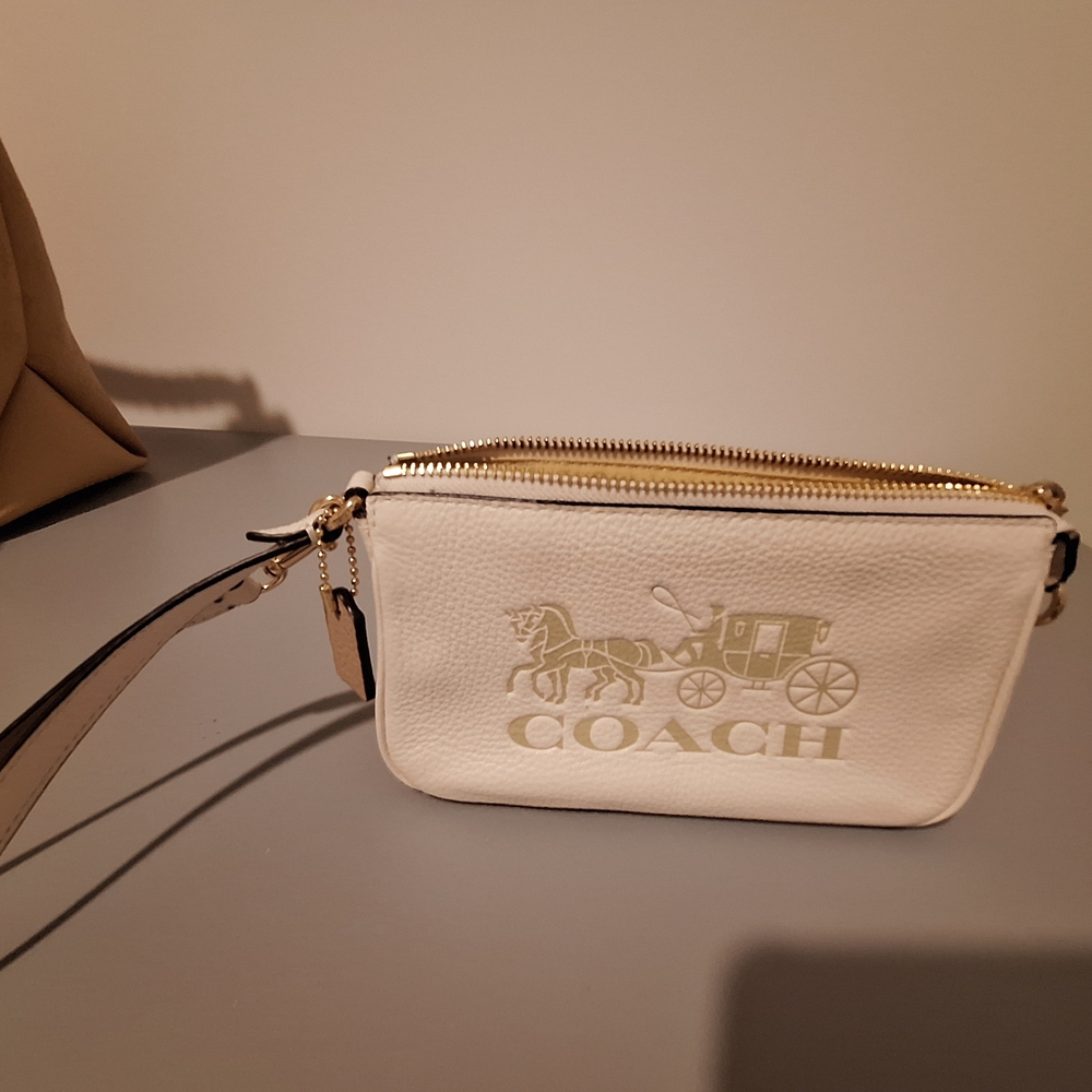 Coach White and Gold Wristlet
